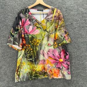 New Noracora Blouse Women 3XL Gray Floral V-Neck Short Sleeve Cotton Casual